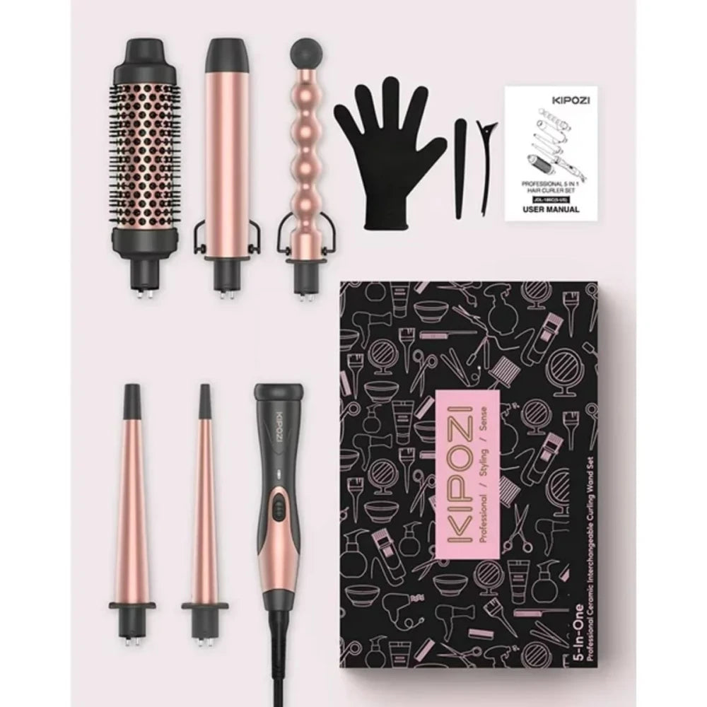 5-in-1 Ceramic Curling Wand Set