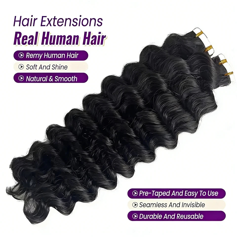 Brazilian Deep Wave Tape Hair Extensions