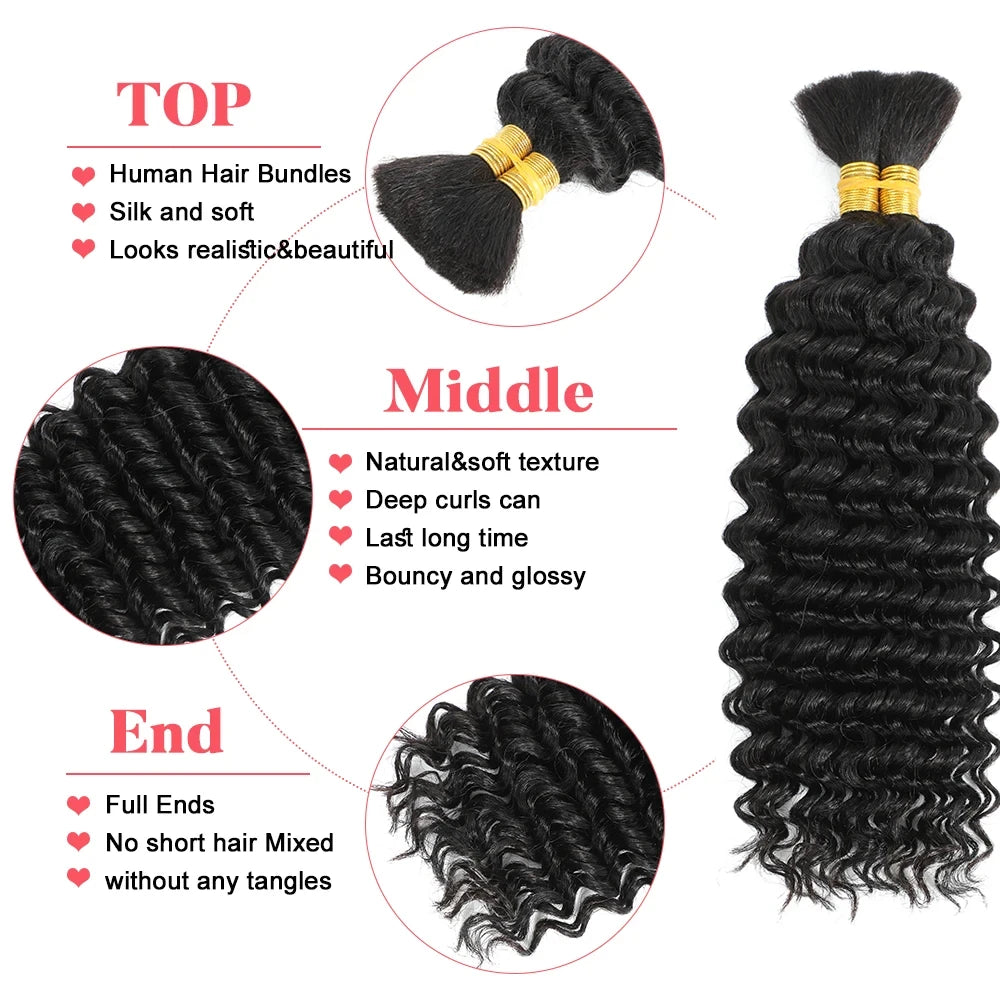 Deep Wave Human Hair Braiding Bundles