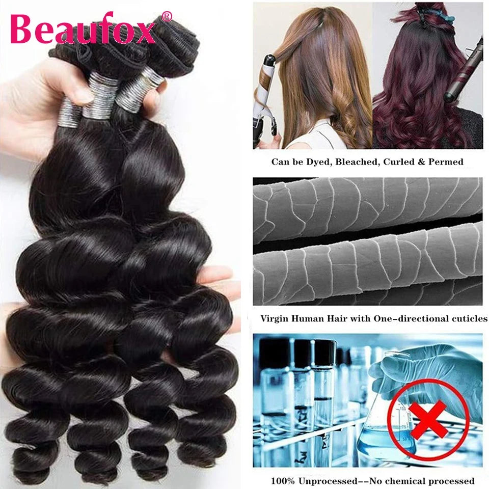 Loose Wave Indian Human Hair Bundles with Closure